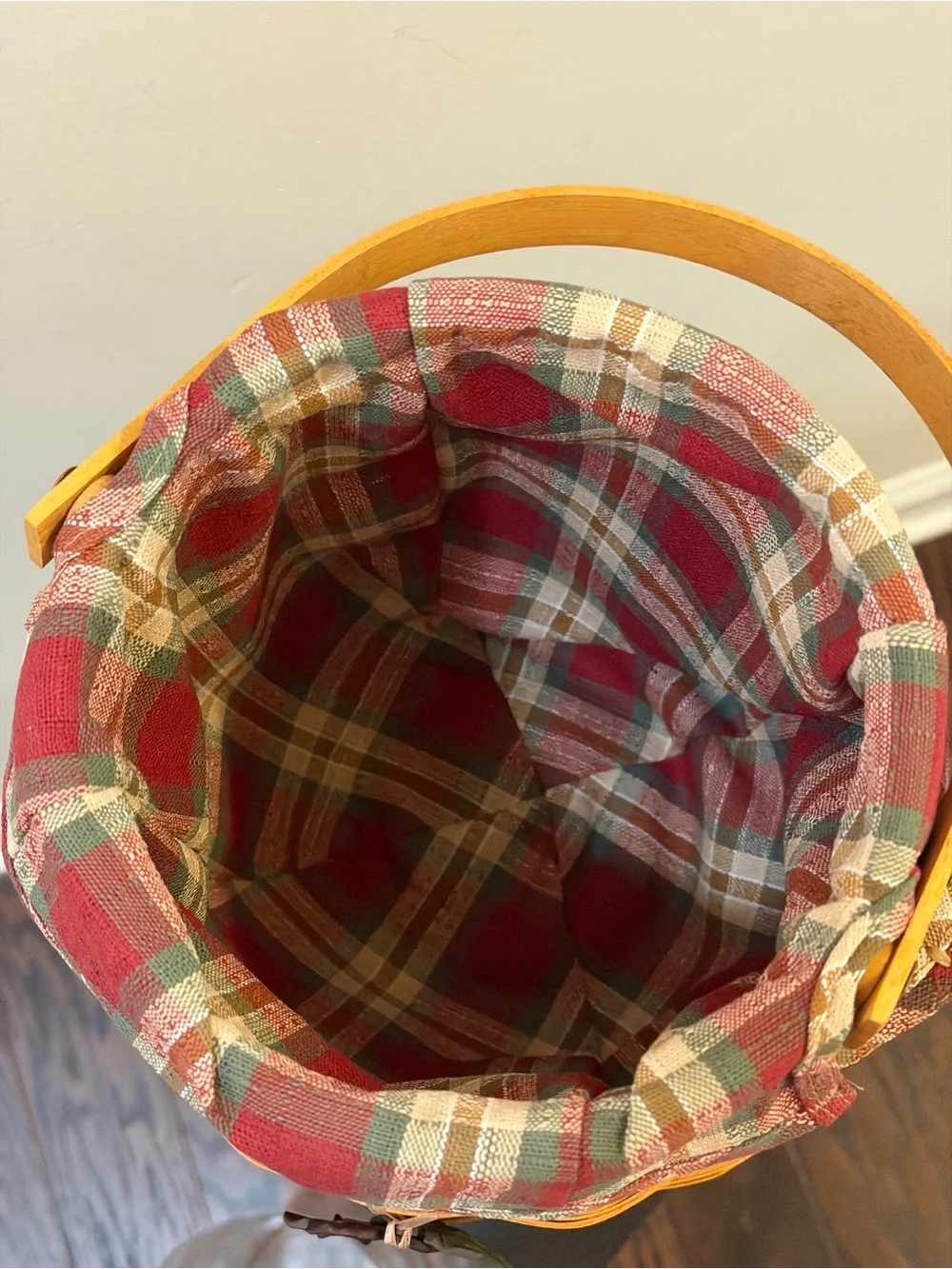 Longaberger 2000 Vintage Fall Basket Wooden Handle Fabric & Plastic Liner